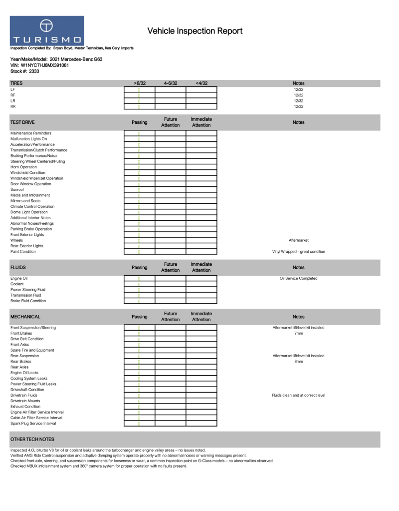 2021 Mercedes-Benz G63 AMG — Pre-Purchase Inspection