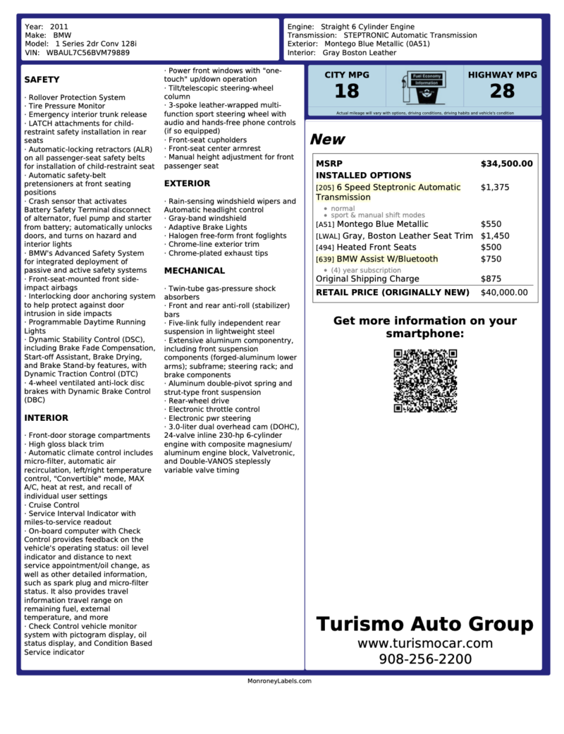 2011 BMW 1 Series 128i — Turismo Auto Group